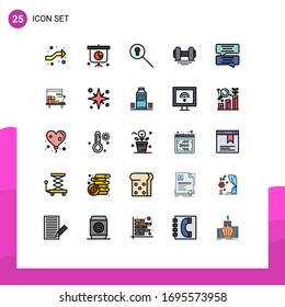 Modernes Set von 25 Volllinienfarben und -symbolen wie Arbeitsplatz; Chat; Suche; Luftblase; Gymnastik-Design-Elemente für bearbeitbare Vektorillustrationen