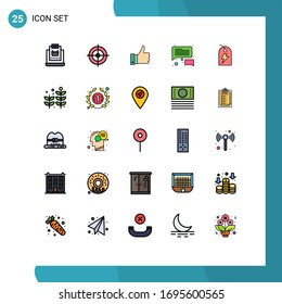 Modern Set of 25 Filled line Flat Colors Pictograph of power; tag; appriciate; message; chat Editable Vector Design Elements
