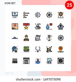 Modern Set of 25 Filled line Flat Colors Pictograph of cooking; cell; network; biology; teeth Editable Vector Design Elements