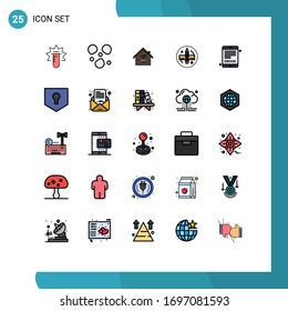 Conjunto moderno de 25 líneas llenas de color plano Pictograma de ebook; gobernante; construcción; lápiz; elementos de diseño de vectores editables en llave