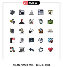 Modern Set of 25 Filled line Flat Colors Pictograph of valentines; heart; microsope; bulb; database Editable Vector Design Elements