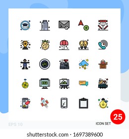 Modern Set of 25 Filled line Flat Colors Pictograph of dinner; cursor; envelope; copy; spam Editable Vector Design Elements