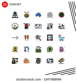 Modern Set of 25 Filled line Flat Colors and symbols such as on; investment; ladybug; business; map Editable Vector Design Elements