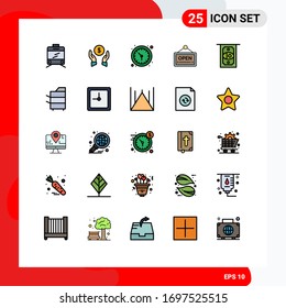 Conjunto moderno de 25 líneas llenas de color plano Pictograma de copiadora; efectivo; vigilancia; atm; materiales de diseño de vectores editables de placa
