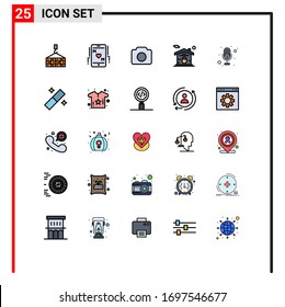 Modern Set of 25 Filled line Flat Colors Pictograph of recording; real estate; camera; lock; home Editable Vector Design Elements
