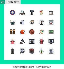 Modern Set of 25 Filled line Flat Colors Pictograph of bank; inner; mirror; dialog; stool Editable Vector Design Elements