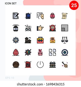 Conjunto moderno de 25 colores planos de línea rellenados y símbolos como informe; vacaciones; cerebro; vacaciones; Elementos de diseño de vectores editables de huevo de Semana Santa