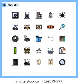 Modern Set of 25 Filled line Flat Colors Pictograph of refresh; chemistry; building; biology; bacteria Editable Vector Design Elements