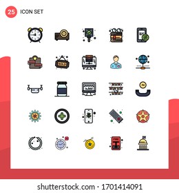 Modern Set of 25 Filled line Flat Colors Pictograph of gdpr; glasses; multi media; education; tag Editable Vector Design Elements