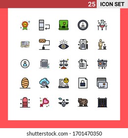 Modern Set of 25 Filled line Flat Colors Pictograph of science; laboratory; computer; we; download Editable Vector Design Elements