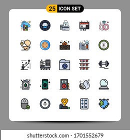 Modernes Set mit 25 Fülllinien, Flachfarben und Symbolen wie Diamant; Laden; Karte; online; Design-Elemente für Vektorillustrationen mit Sicherheitsbearbeitung