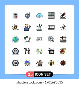 Modern Set of 25 Filled line Flat Colors Pictograph of draw; layout; thinking; grid; data Editable Vector Design Elements