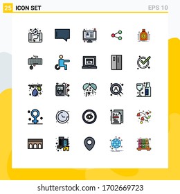 Modern Set of 25 Filled line Flat Colors Pictograph of fund; money; job application; bag; social Editable Vector Design Elements