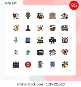 Modernes Set von 25 gefüllten Linien flache Farben Abbild des Betens; dua; Ball; Hotel; Backbag-Editierbare Vektordesign-Elemente