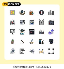 Modern Set of 25 Filled line Flat Colors and symbols such as business; pause; earth; music; recycled bag Editable Vector Design Elements