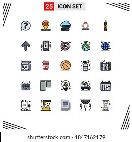 Conjunto moderno de 25 colores planos de línea rellenados y símbolos como la educación; propuesta; chat; corazón; mensajes Elementos de diseño de vectores editables