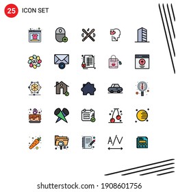 Modern Set of 25 Filled line Flat Colors and symbols such as buildings; puzzle; drum; mind; human Editable Vector Design Elements