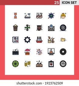 Conjunto moderno de 25 colores planos de línea rellenada y símbolos como el engranaje; aprobado; inteligente; aceptar; Elementos de diseño de vectores editables de corazón