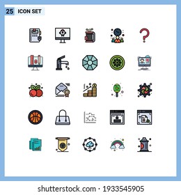 Modern Set of 25 Filled line Flat Colors Pictograph of question mark; help; equipment; time; meeting Editable Vector Design Elements