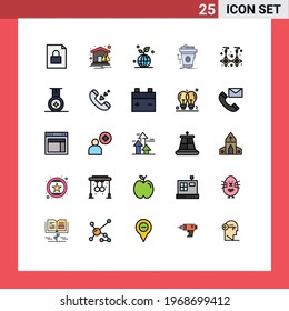 Modern Set of 25 Filled line Flat Colors Pictograph of drop; cup; green; coffee; product Editable Vector Design Elements