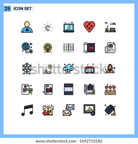 Modern Set of 25 Filled line Flat Colors and symbols such as sewing accessories; dressmaking; hearing; dress button; technology Editable Vector Design Elements