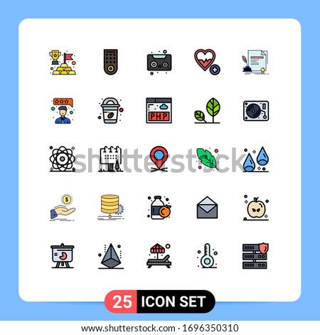 Modern Set of 25 Filled line Flat Colors and symbols such as agreement; paper; cassette; contract; heart Editable Vector Design Elements