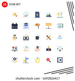 Modern Set of 25 Flat Colors Pictograph of mountain; landscape; share; hill; spells Editable Vector Design Elements