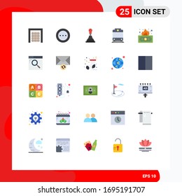 Modern Set of 25 Flat Colors Pictograph of money; finance; radio; risky; railway Editable Vector Design Elements