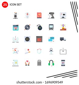 Modern Set of 25 Flat Colors and symbols such as graduation; education; computer; tool; drill Editable Vector Design Elements