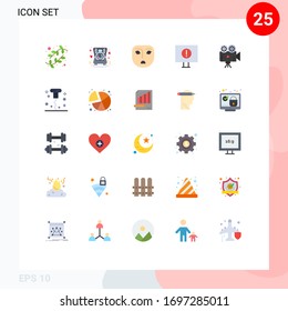 Modern Set of 25 Flat Colors and symbols such as video; film camera; angry; camera; error Editable Vector Design Elements