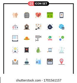 Modernes Set von 25 Flachfarben und Symbolen wie mobile; Verschlüsselung; Server, Geld; Design-Elemente für Vektorillustrationen mit Bargeld