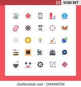 Modernes Set von 25 Flachfarben, Pictograph of ay; Internet; Dienst; global; weltraumbearbeitete Vectordesign-Elemente