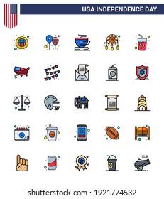 Modernes Set von 25 Flat Filled Lines und Symbolen am Unabhängigkeitstag der USA, z. B. Getränk; westlich; amerikanische Flagge; Traumfänger; adorment Editable USA Day Vector Design Elements