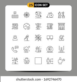 Modern Set of 25 Lines Pictograph of cleaner; vehicle; diet; transportation; bike Editable Vector Design Elements