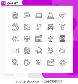 Modern Set of 25 Lines Pictograph of people; messages; laptop; conversation; tool Editable Vector Design Elements