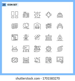 Modern Set of 25 Lines Pictograph of box; inbox; birthday; maple; canada Editable Vector Design Elements