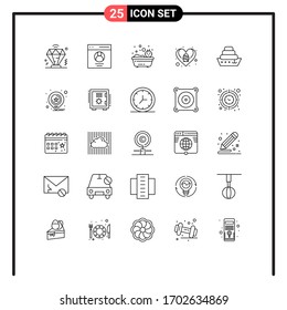 Modern Set of 25 Lines Pictograph of vessel; cruise; bath; love; egg Editable Vector Design Elements
