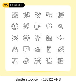 Modern Set of 25 Lines Pictograph of system; arrows; leak; movie reel; film reel Editable Vector Design Elements