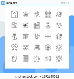 Modern Set of 25 Lines and symbols such as balloon; station; shopping; room; spring Editable Vector Design Elements