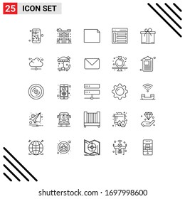 Modernes Set von 25 Linien und Symbolen wie Benutzer; links; Gas, Schnittstelle; Design-Elemente für Vektorillustrationen mit Landschaftsbearbeitung
