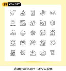 Modern Set of 25 Lines and symbols such as mask; romance; deleted; love; kiss Editable Vector Design Elements