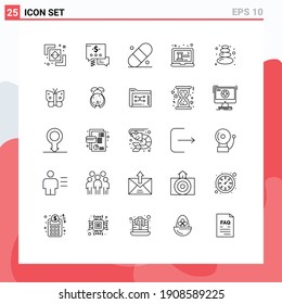 Modern Set of 25 Lines and symbols such as butterfly; lotus; patch; sauna; online Editable Vector Design Elements
