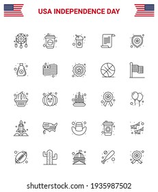 Modern Set of 25 Lines and symbols on USA Independence Day such as money; sign; file; star; shield Editable USA Day Vector Design Elements