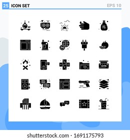 Modern Set of 25 Solid Glyphs and symbols such as dollar; wash; sun; soap; cleaning Editable Vector Design Elements