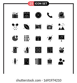 Modern Set of 25 Solid Glyphs and symbols such as accounting; telephone; cancel; phone; remove Editable Vector Design Elements