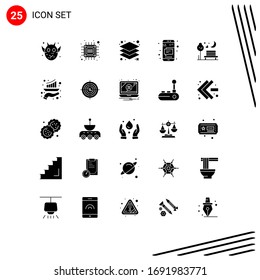 Modern Set of 25 Solid Glyphs and symbols such as moon; text; tech; phone; message Editable Vector Design Elements