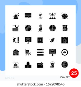 Modern Set of 25 Solid Glyphs Pictograph of vegetable; food; heart; group; teamwork Editable Vector Design Elements