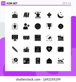 Modern Set of 25 Solid Glyphs Pictograph of flying; kite; intelligent; seminar; convention Editable Vector Design Elements