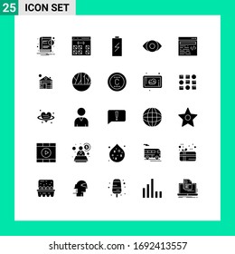 Modern Set of 25 Solid Glyphs Pictograph of web; eye; interface; degrees; electric Editable Vector Design Elements