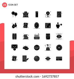 Modern Set of 25 Solid Glyphs Pictograph of meat; chicken; measure; success; chart Editable Vector Design Elements